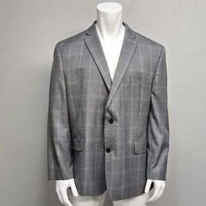 Michael Kors Blazer Suit‎ Jacket Men 50R Gray Windowpane Two Button Classic Fit